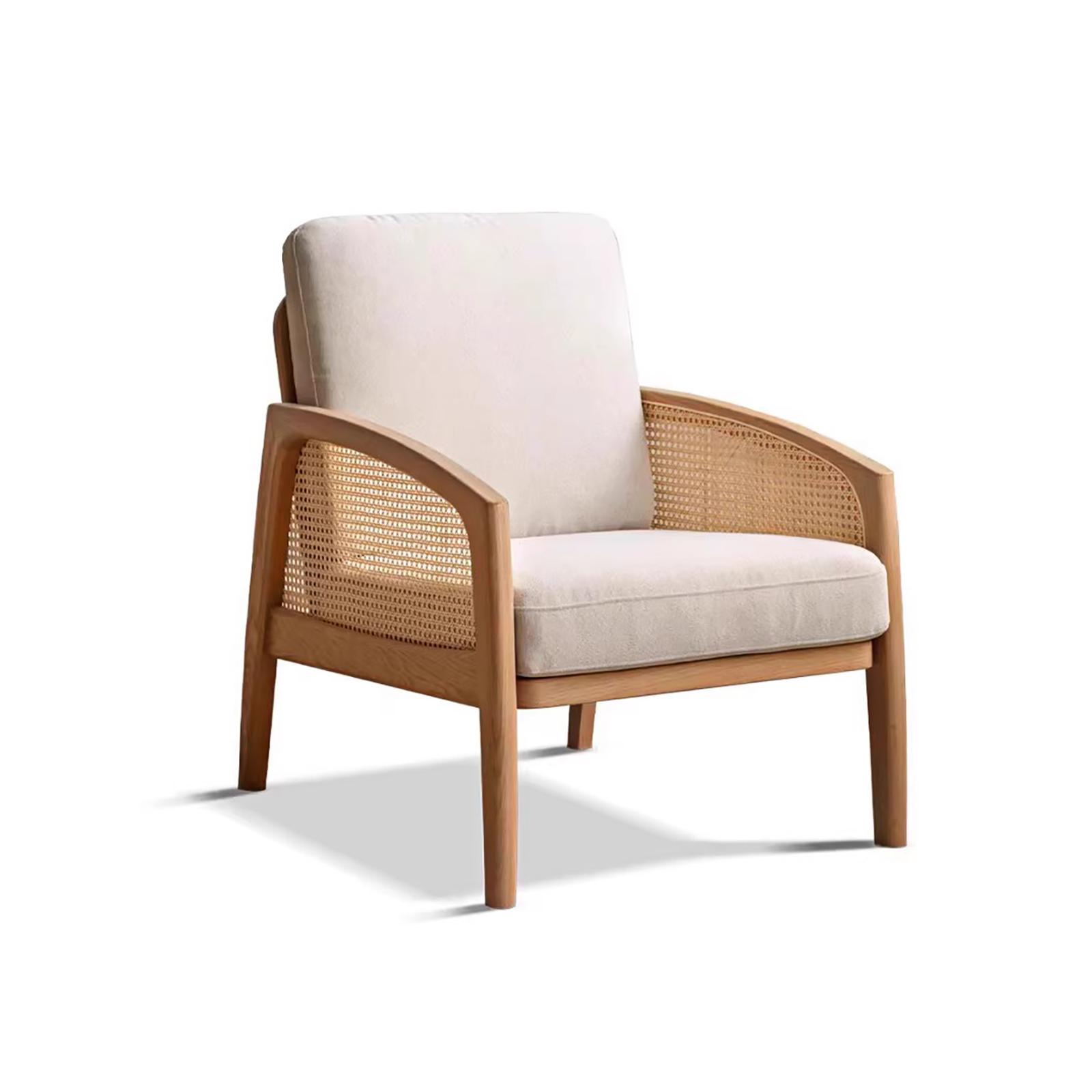 小淘家实木沙发椅简约小户型客厅单人休闲椅家用阳台橡木藤编椅