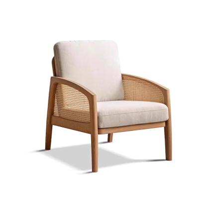 小淘家实木沙发椅简约小户型客厅单人休闲椅家用阳台橡木藤编椅