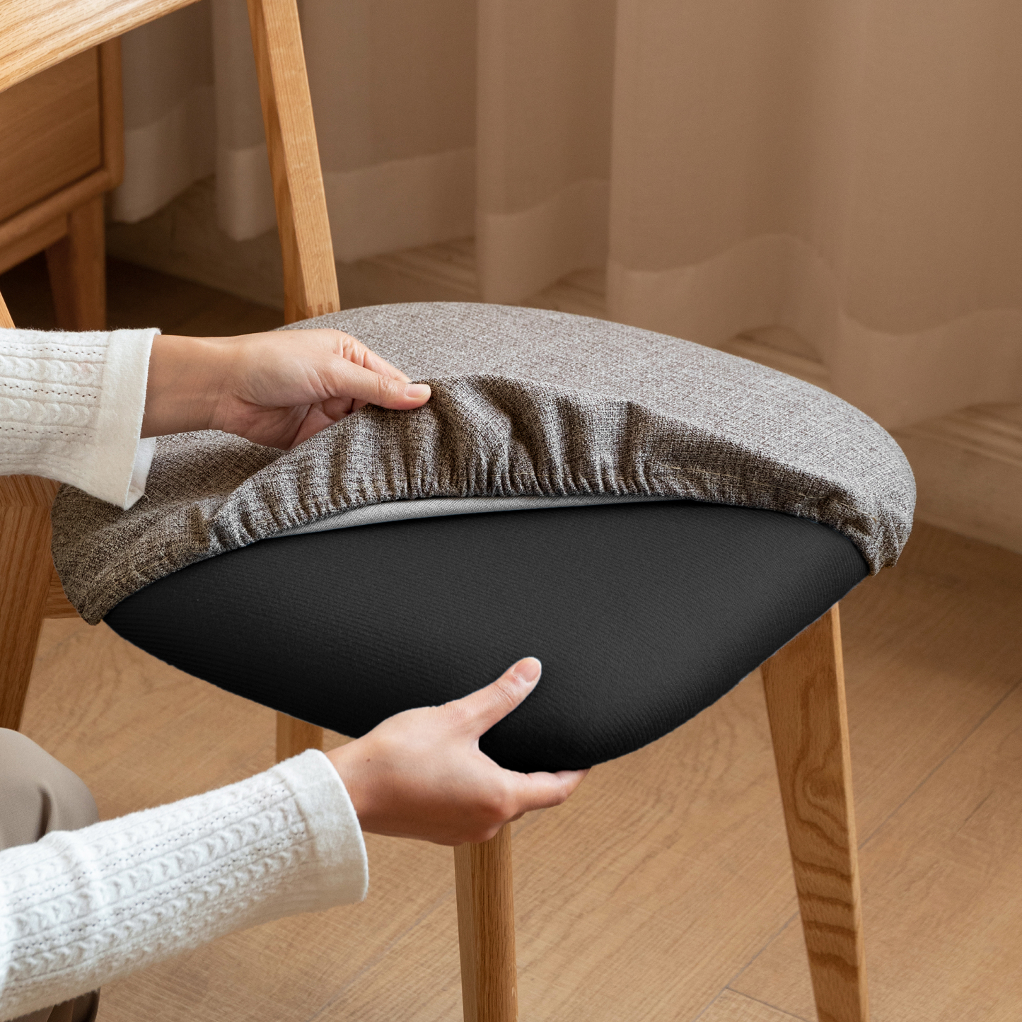 小淘家实木餐椅舒适软包靠背椅餐厅吃饭椅子家用橡木休闲办公椅