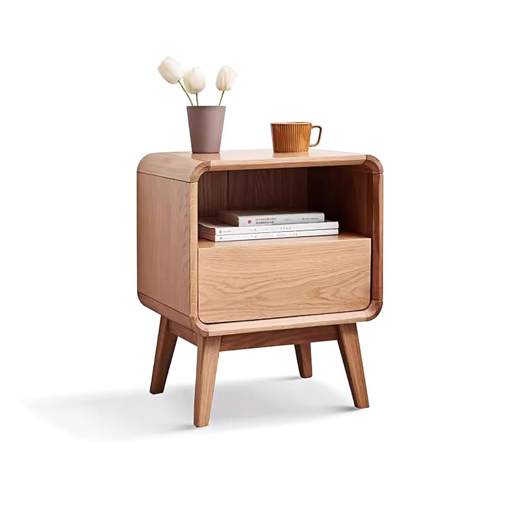 小淘家全实木床头柜现代简约橡木床边收纳柜北欧卧室原木小柜子