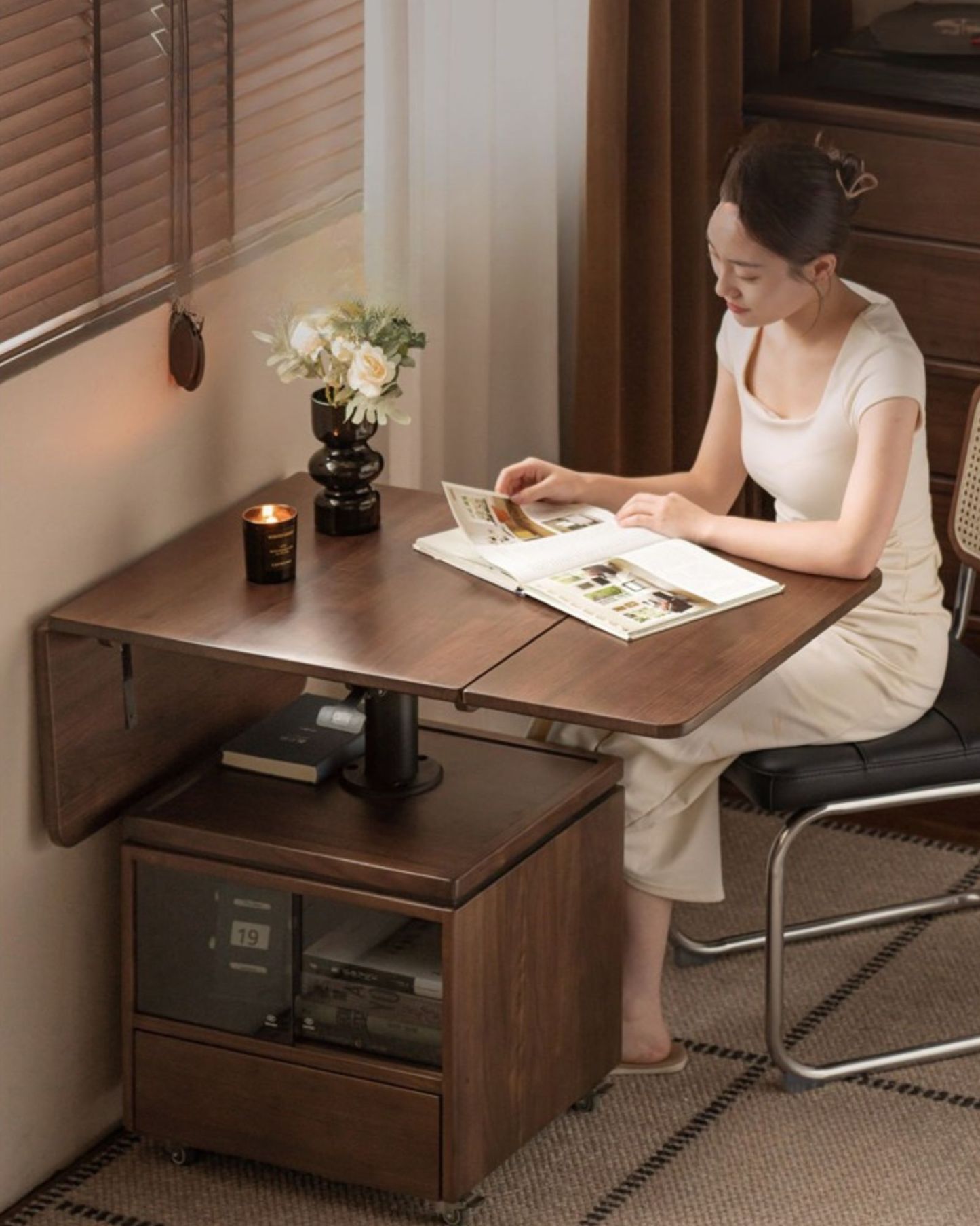 小淘家实木茶几现代简约升降茶桌客厅橡木折叠方几家用移动茶桌