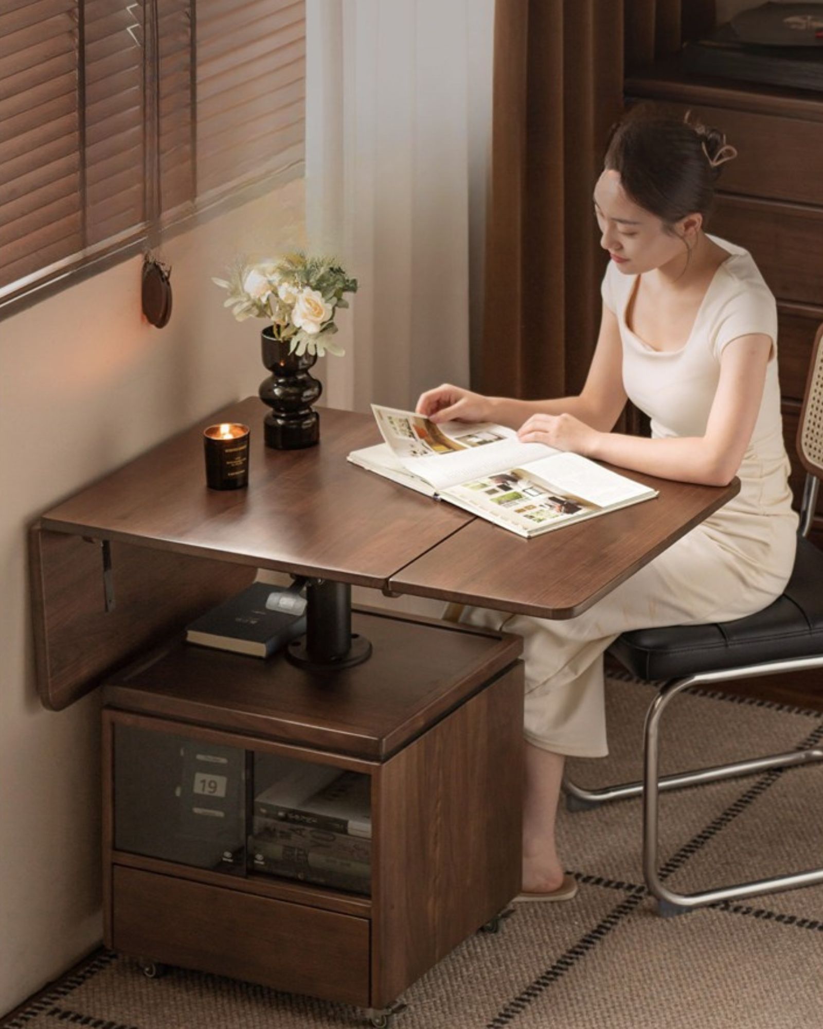 小淘家实木茶几现代简约升降茶桌客厅橡木折叠方几家用移动茶桌