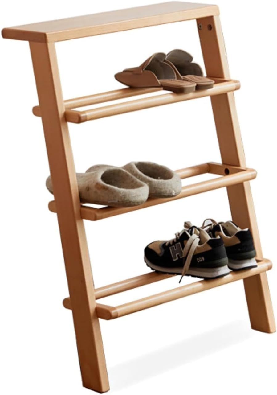 小淘家实木鞋架现代简约欧洲榉木靠墙置物架北欧家用门口拖鞋架子