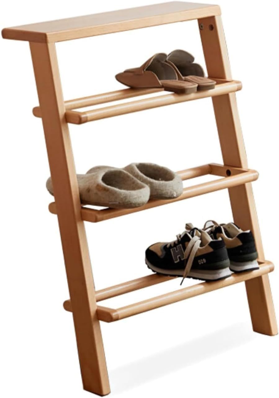 小淘家实木鞋架现代简约欧洲榉木靠墙置物架北欧家用门口拖鞋架子