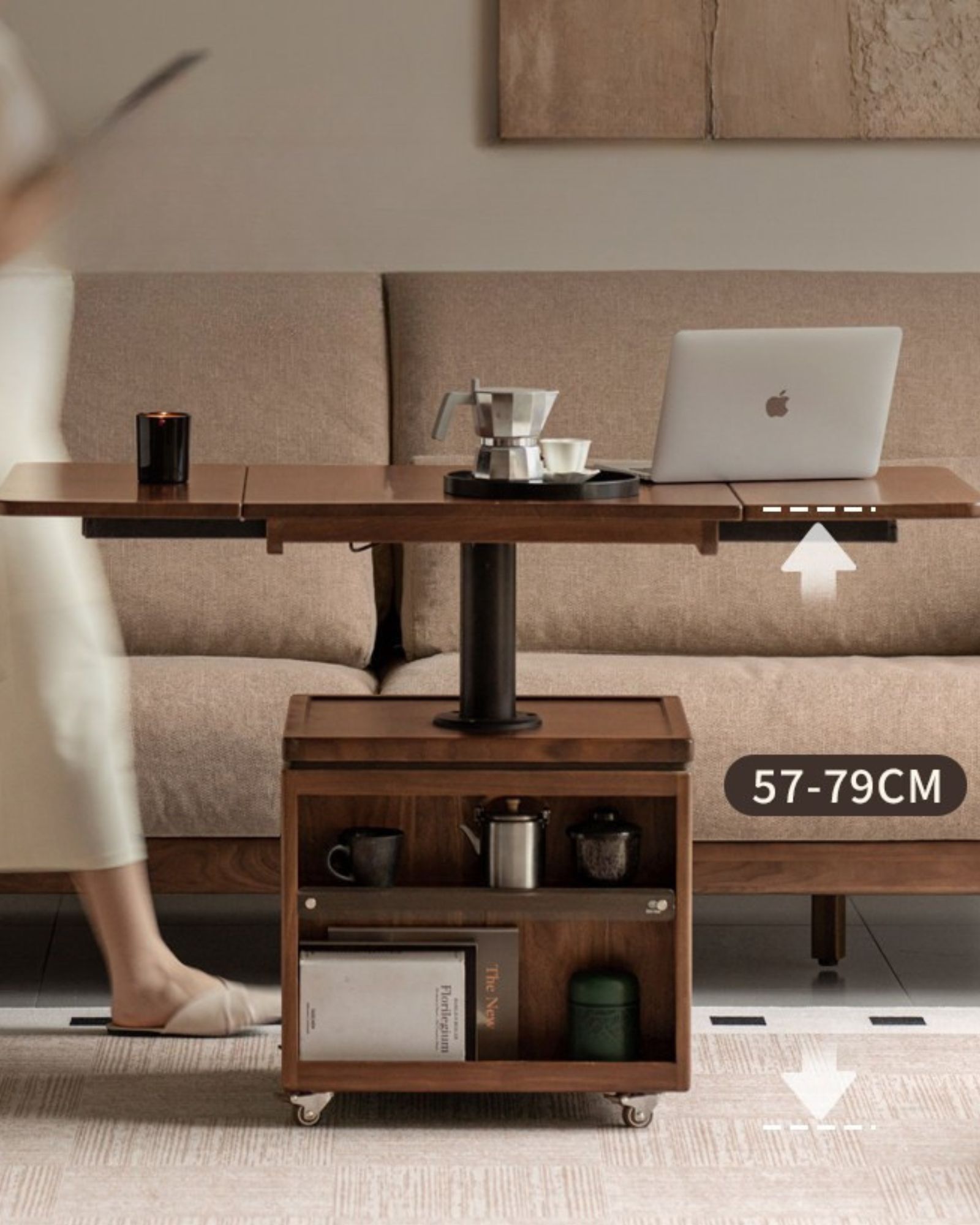 小淘家实木茶几现代简约升降茶桌客厅橡木折叠方几家用移动茶桌