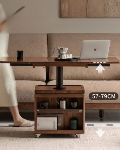小淘家实木茶几现代简约升降茶桌客厅橡木折叠方几家用移动茶桌