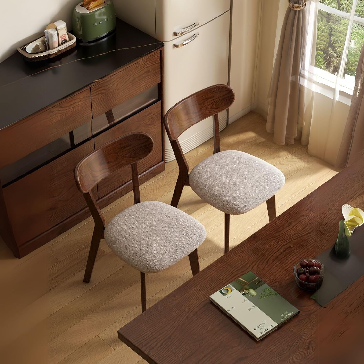 小淘家实木餐椅舒适软包靠背椅餐厅吃饭椅子家用橡木休闲办公椅