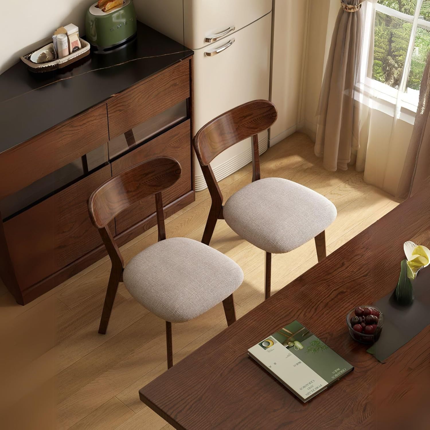 小淘家实木餐椅舒适软包靠背椅餐厅吃饭椅子家用橡木休闲办公椅