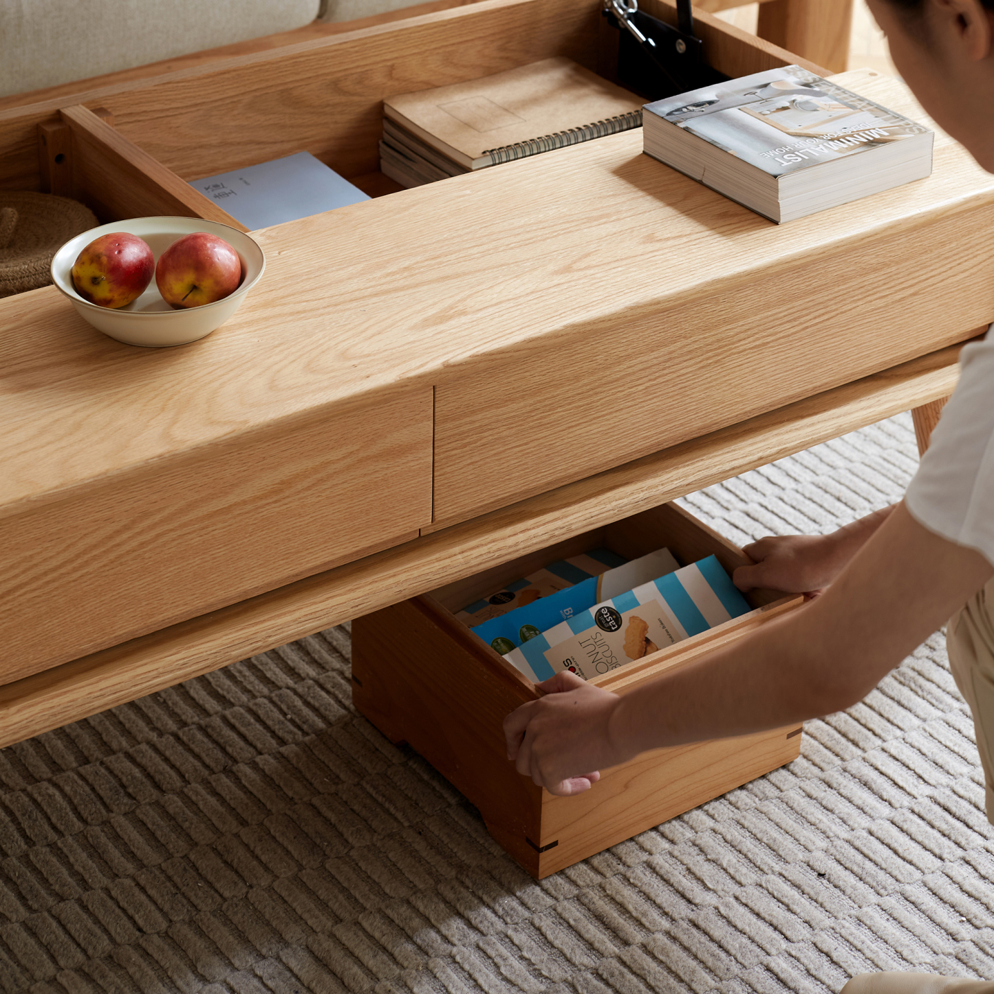 小淘家实木升降茶几北欧橡木咖啡桌现代简约茶台小户型客厅家具