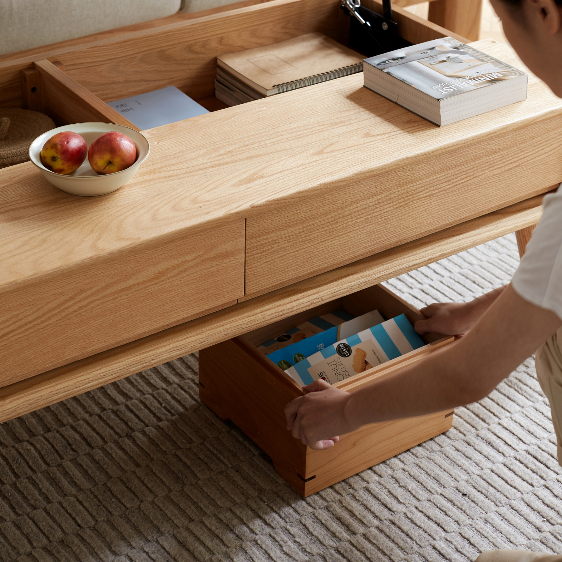 小淘家实木升降茶几北欧橡木咖啡桌现代简约茶台小户型客厅家具