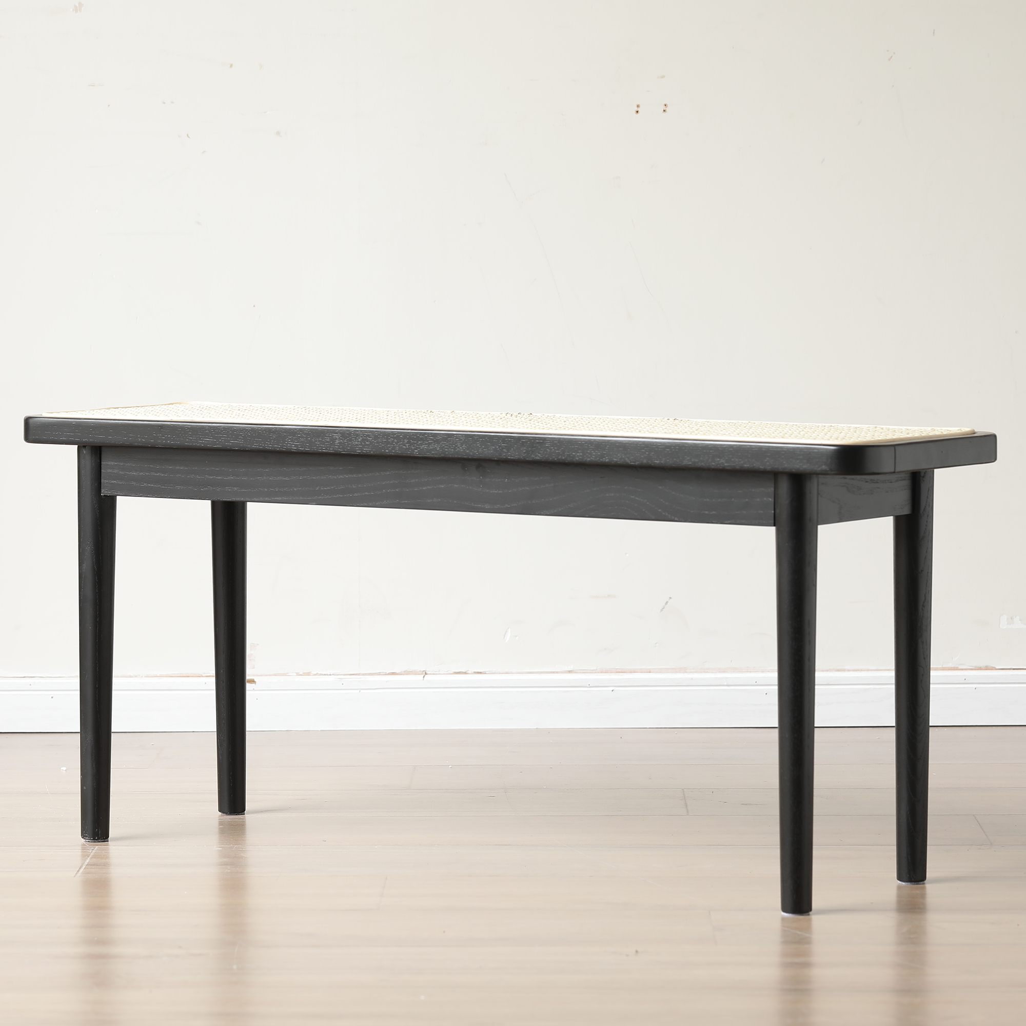 小淘家实木长条凳家用餐桌长凳黑色藤编餐凳床尾凳卧室餐厅条凳