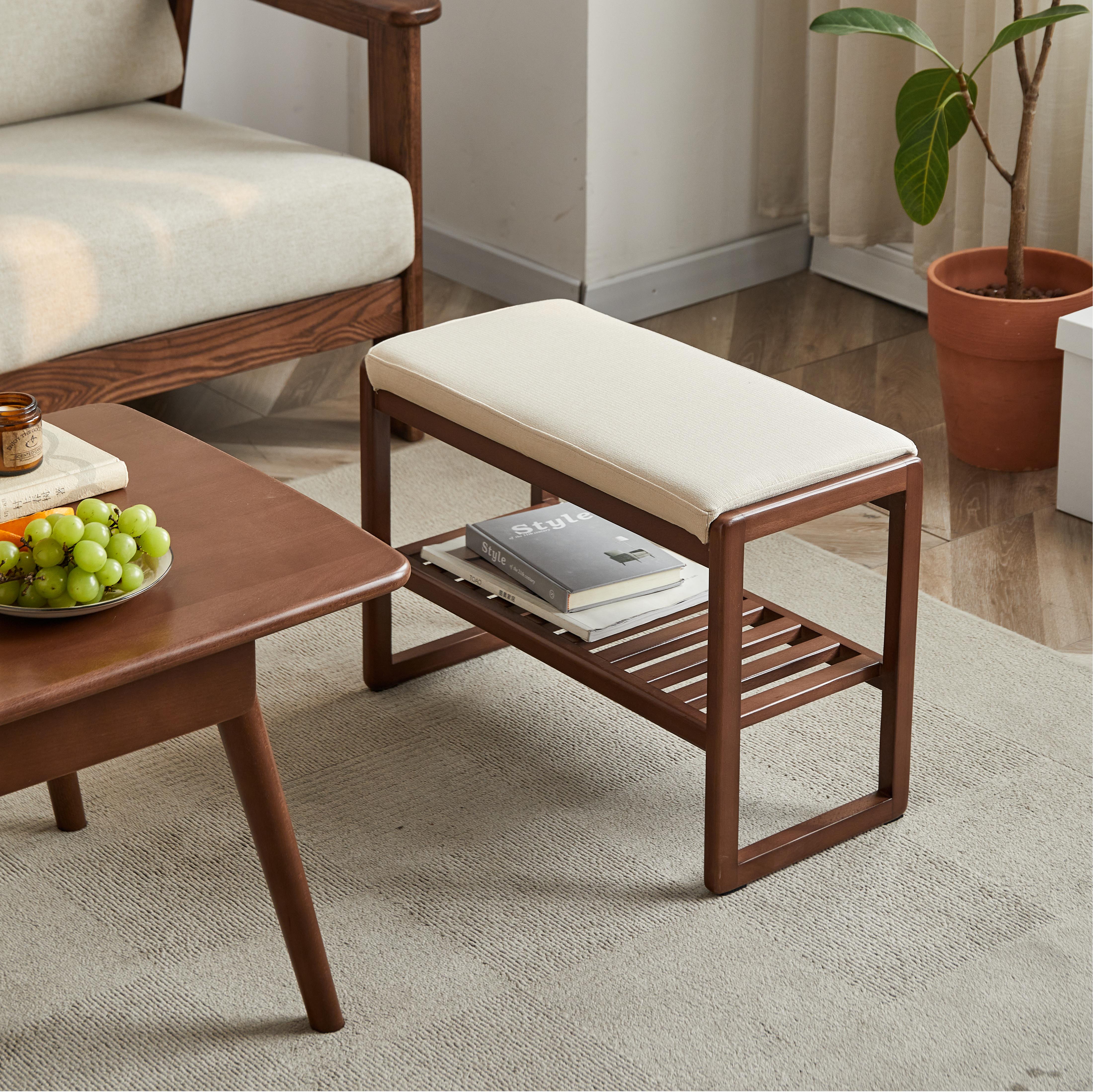 小淘家实木换鞋凳简约小户型欧洲榉木穿鞋凳北欧家用原木风软包坐凳