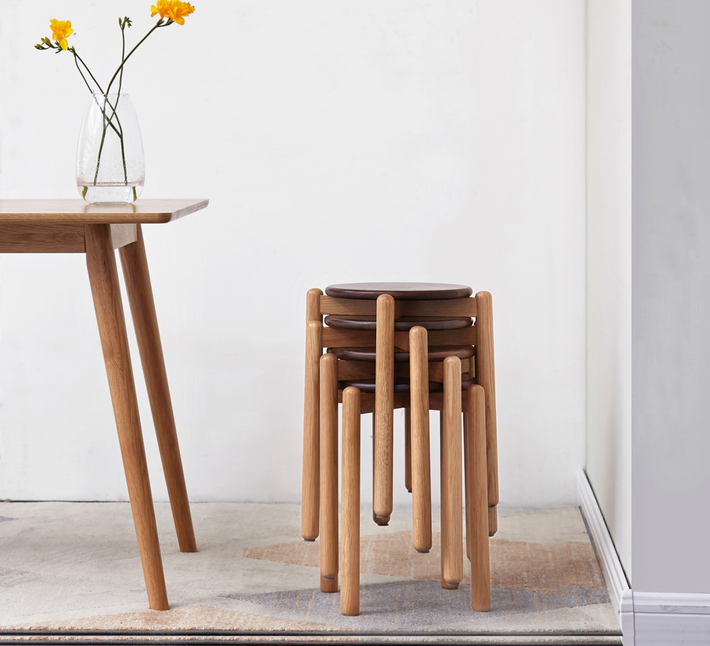 小淘家实木圆凳子化妆凳家用餐凳可叠放客厅小凳子矮凳木板凳