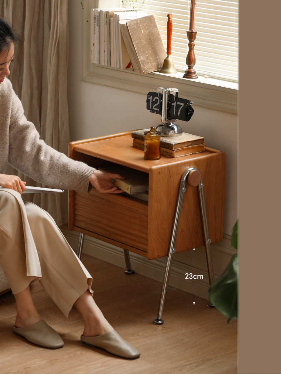 小淘家实木迷你床头柜复古樱桃木床边柜小户型中古风卧室收纳柜