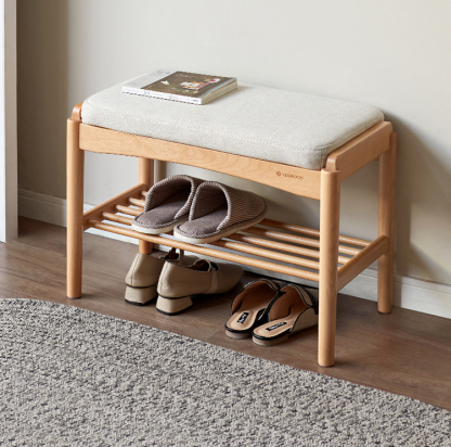 小淘家实木换鞋凳简约欧洲榉木穿鞋凳客厅家用软包坐垫入户凳子