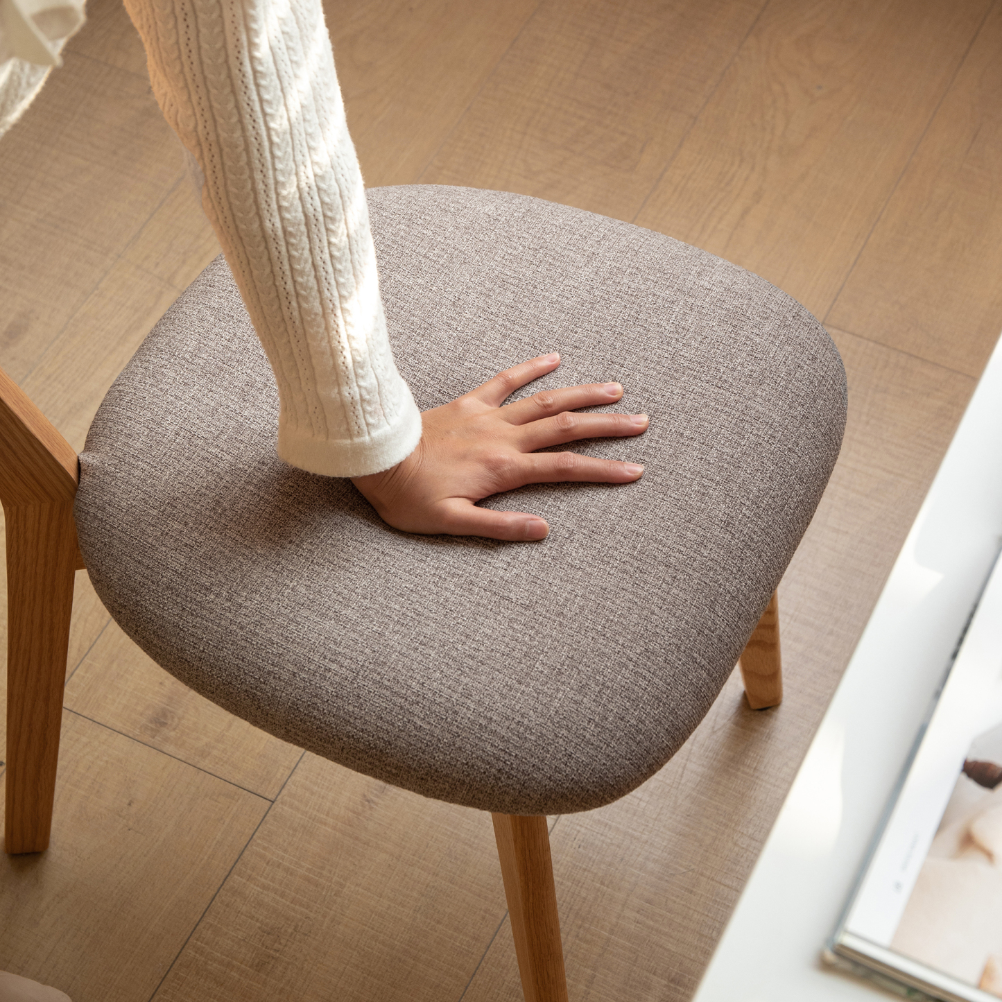 小淘家实木餐椅舒适软包靠背椅餐厅吃饭椅子家用橡木休闲办公椅