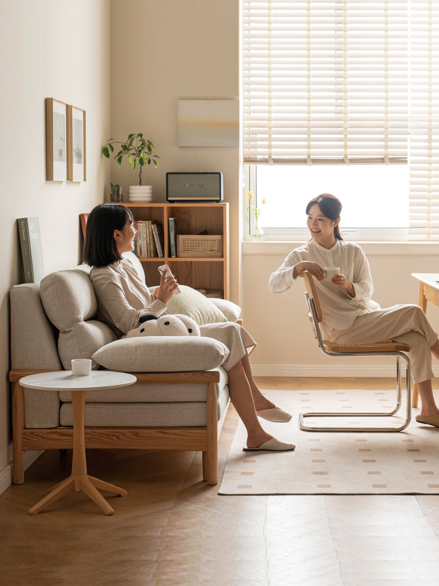 小淘家实木沙发床折叠两用日式小户型橡木客厅家用伸缩布艺沙发