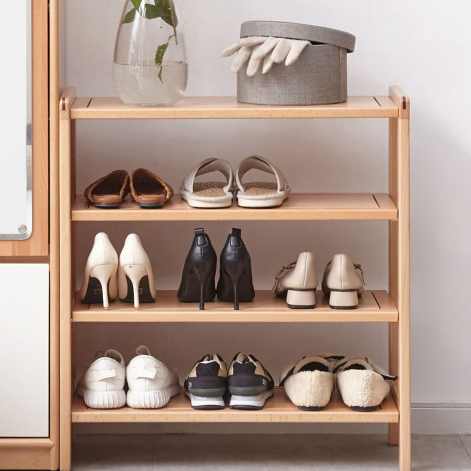 小淘家全实木简易鞋架现代欧洲榉木置物架北欧门口多层收纳架