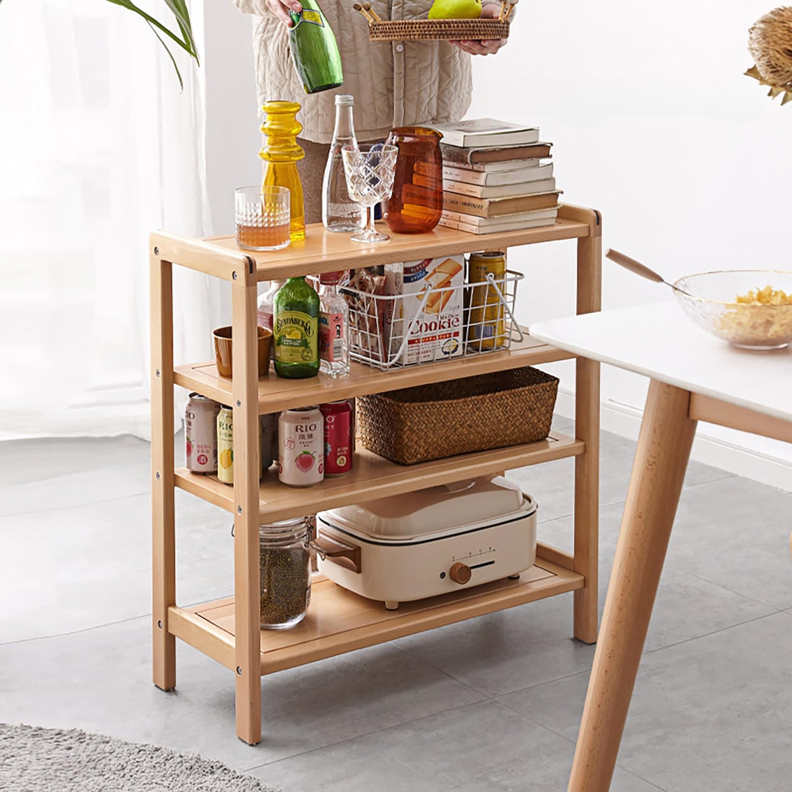 小淘家全实木简易鞋架现代欧洲榉木置物架北欧门口多层收纳架