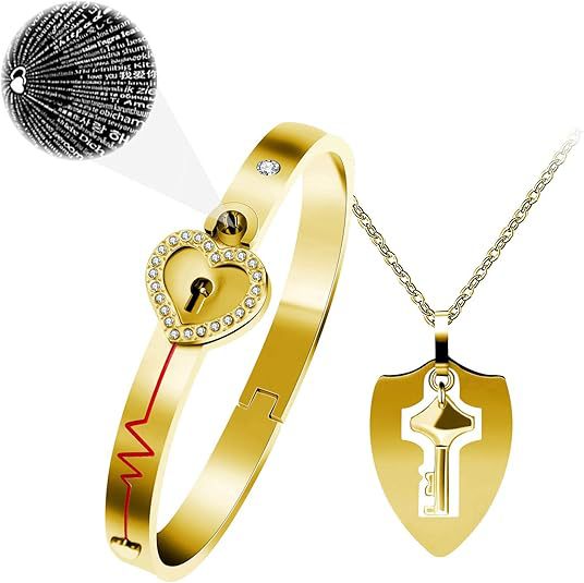 Lock and Key Bracelet Set Titanium Steel Couple Jewelry