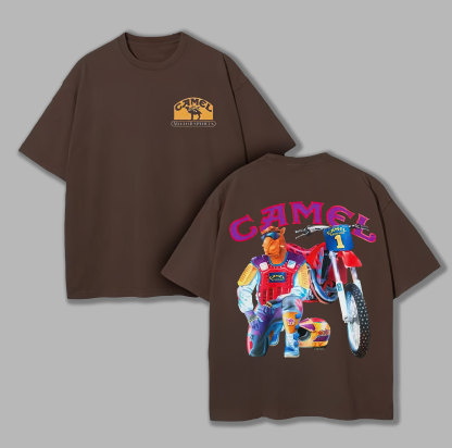 Camel Vintage Printed Unisex Oversized T-shirt Image - 8