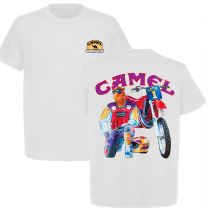 Camel Vintage Printed Unisex Oversized T-shirt Image - 9