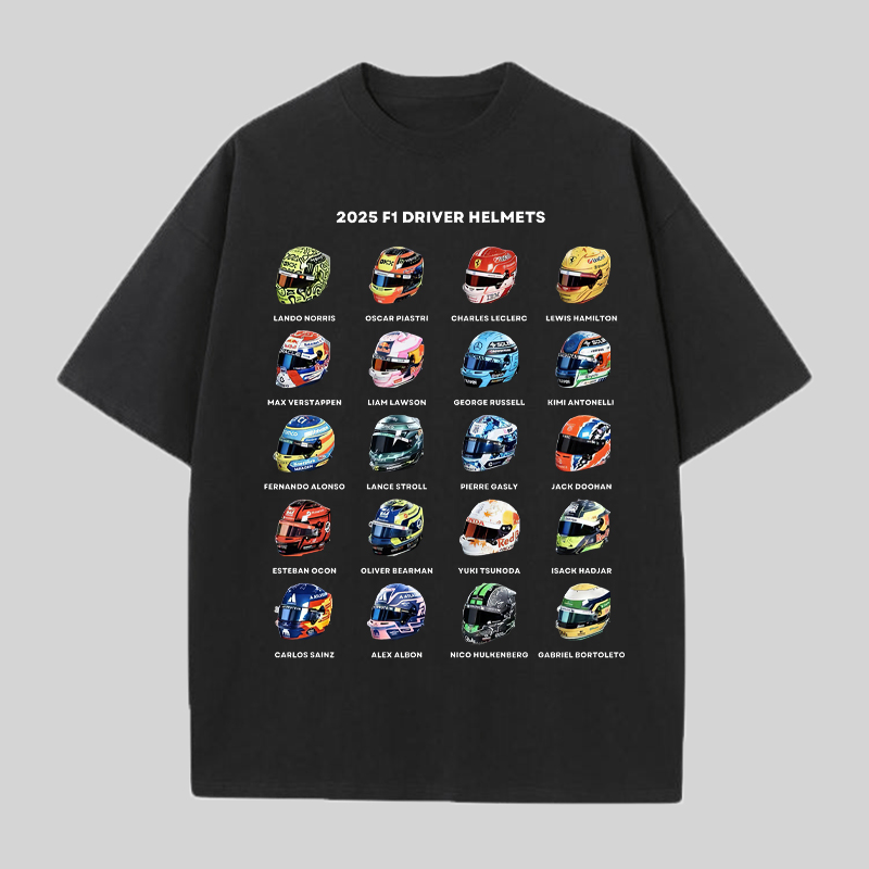 2025 F1 Driver Helmets Printed Unisex T-shirt Image - 4