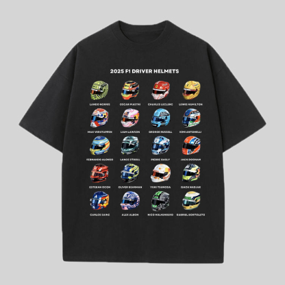 2025 F1 Driver Helmets Printed Unisex T-shirt Image - 4