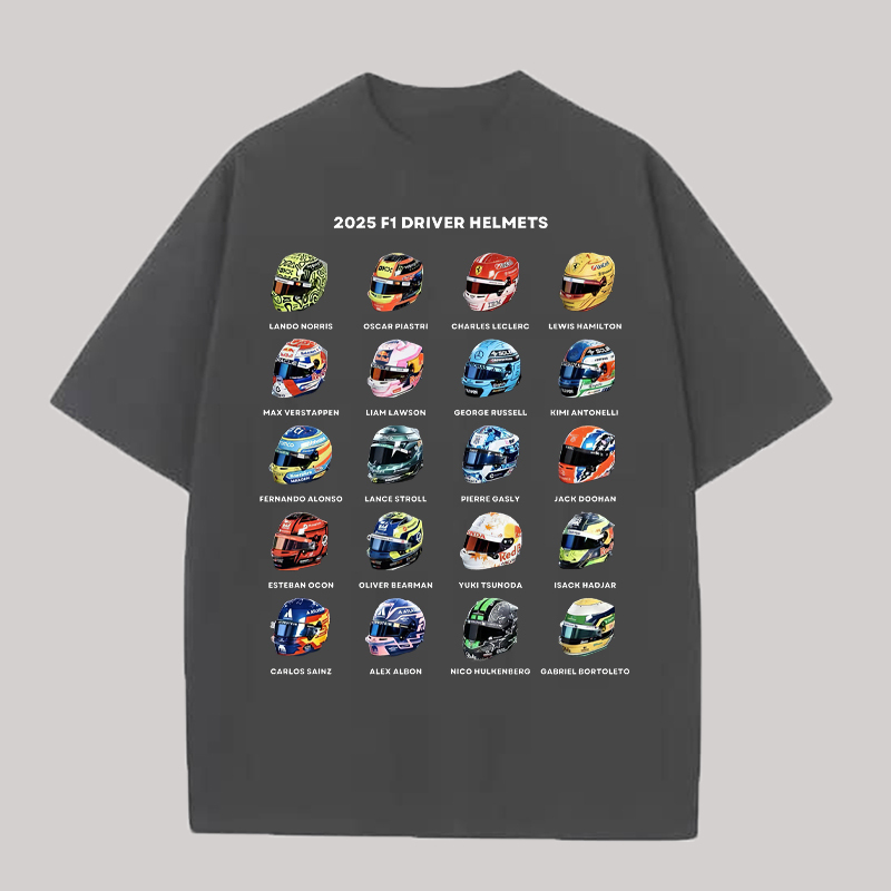 2025 F1 Driver Helmets Printed Unisex T-shirt Image - 3