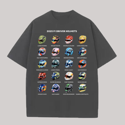 2025 F1 Driver Helmets Printed Unisex T-shirt Image - 3