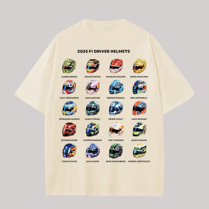 2025 F1 Driver Helmets Printed Unisex T-shirt Image - 2