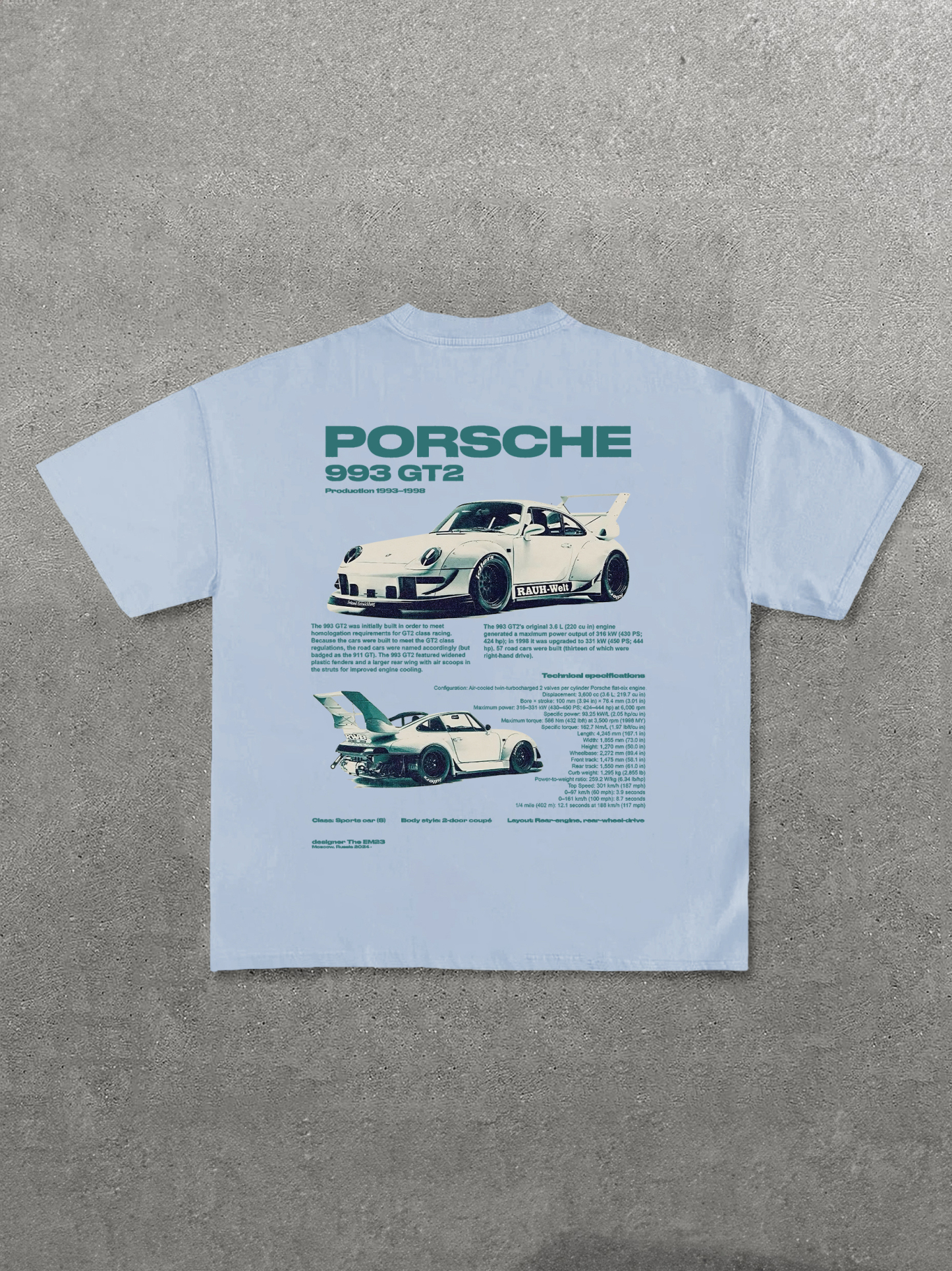 Porsche 993 GT2 Printed Unisex T-Shirt Image - 3