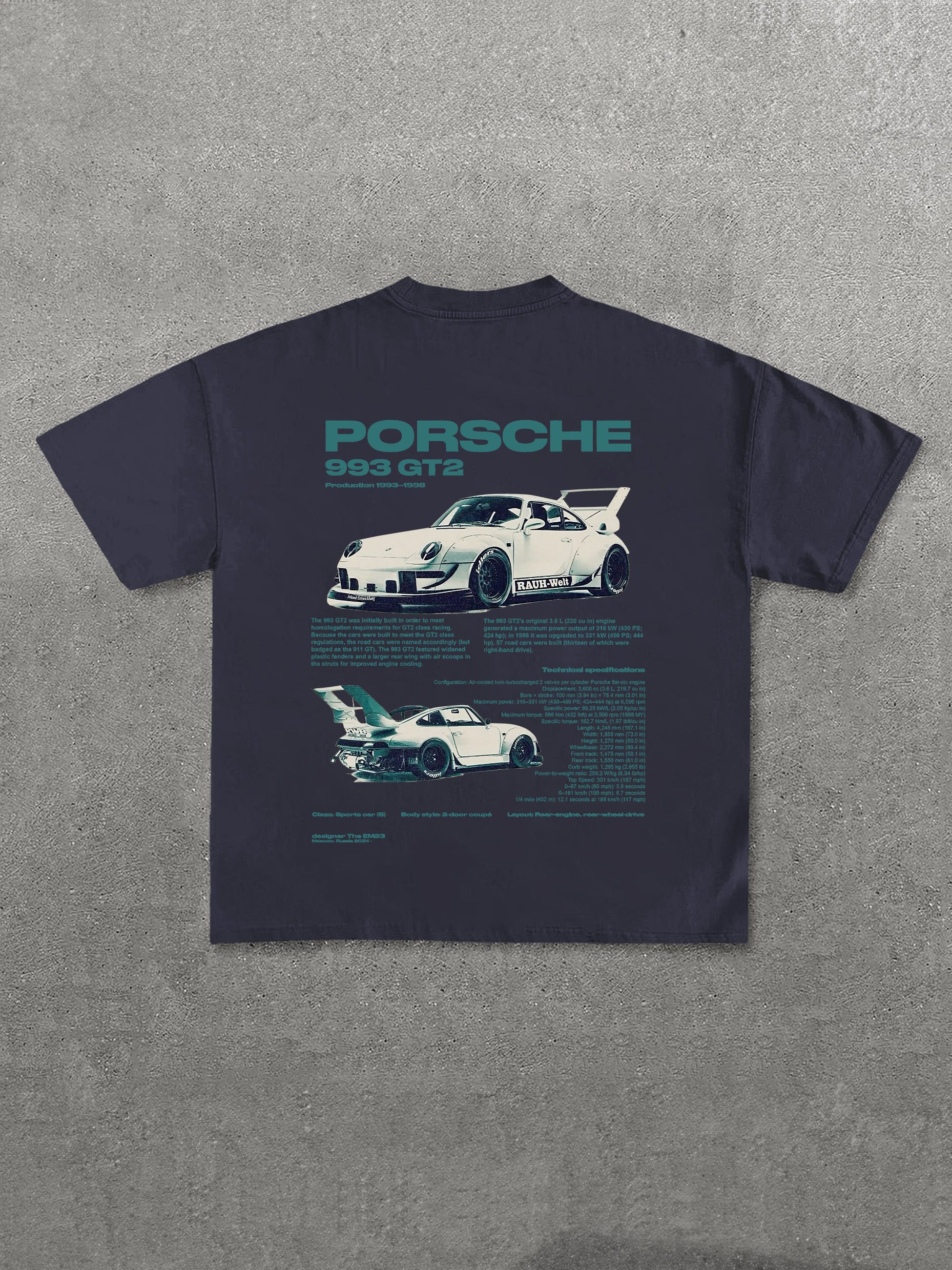 Porsche 993 GT2 Printed Unisex T-Shirt Image - 7