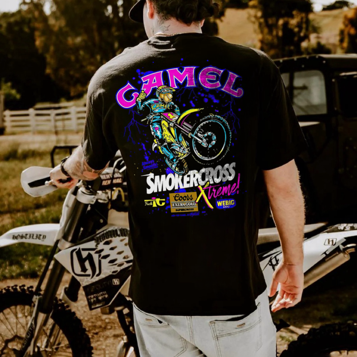 Camel Smokercross Printed Unisex Oversized T-shirt Image - 12