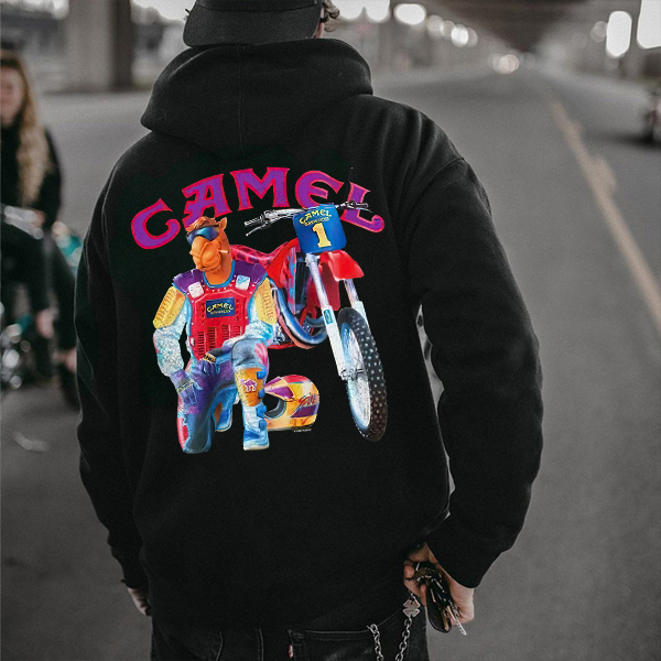 Camel Vintage Printed Oversized Unisex Hoodie Image - 4