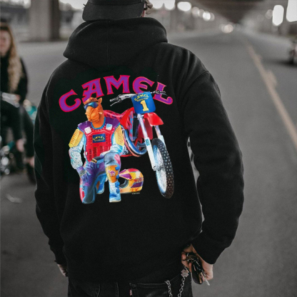 Camel Vintage Printed Oversized Unisex Hoodie Image - 4