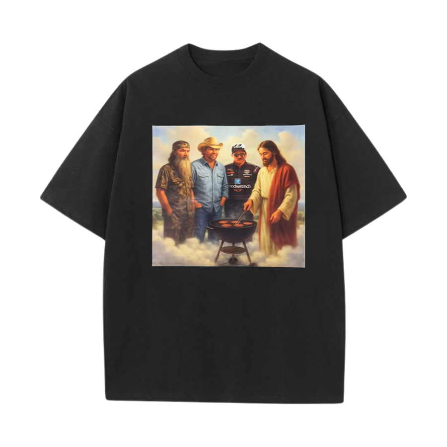 Dale Earnhardt & Jesus Special Barbecue Printed Oversized Unisex T-shirts Image - 1