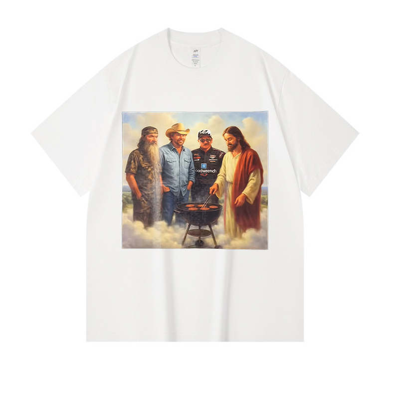 Dale Earnhardt & Jesus Special Barbecue Printed Oversized Unisex T-shirts Image - 2