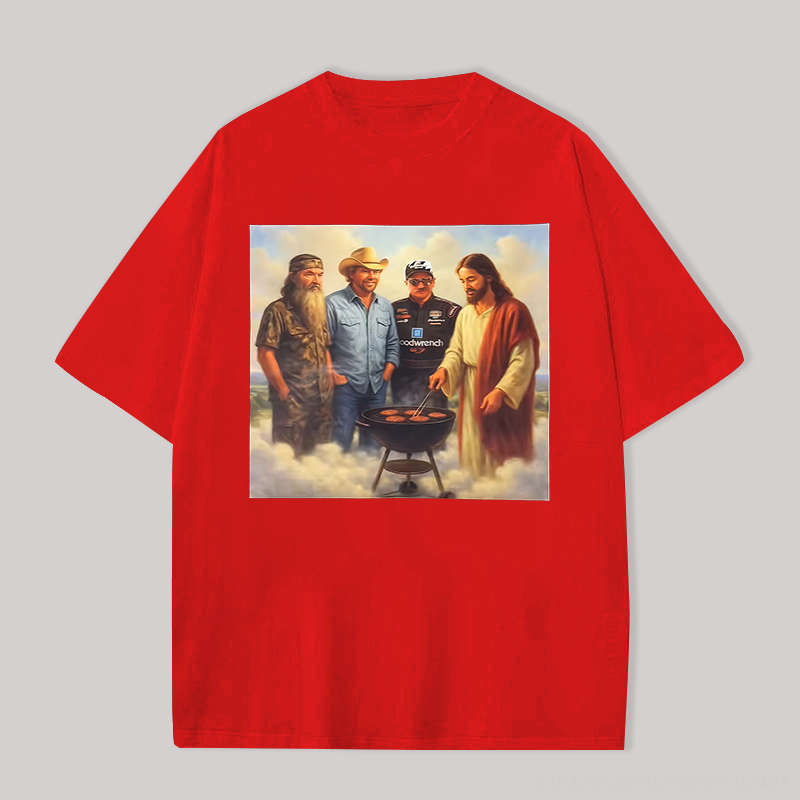Dale Earnhardt & Jesus Special Barbecue Printed Oversized Unisex T-shirts Image - 3