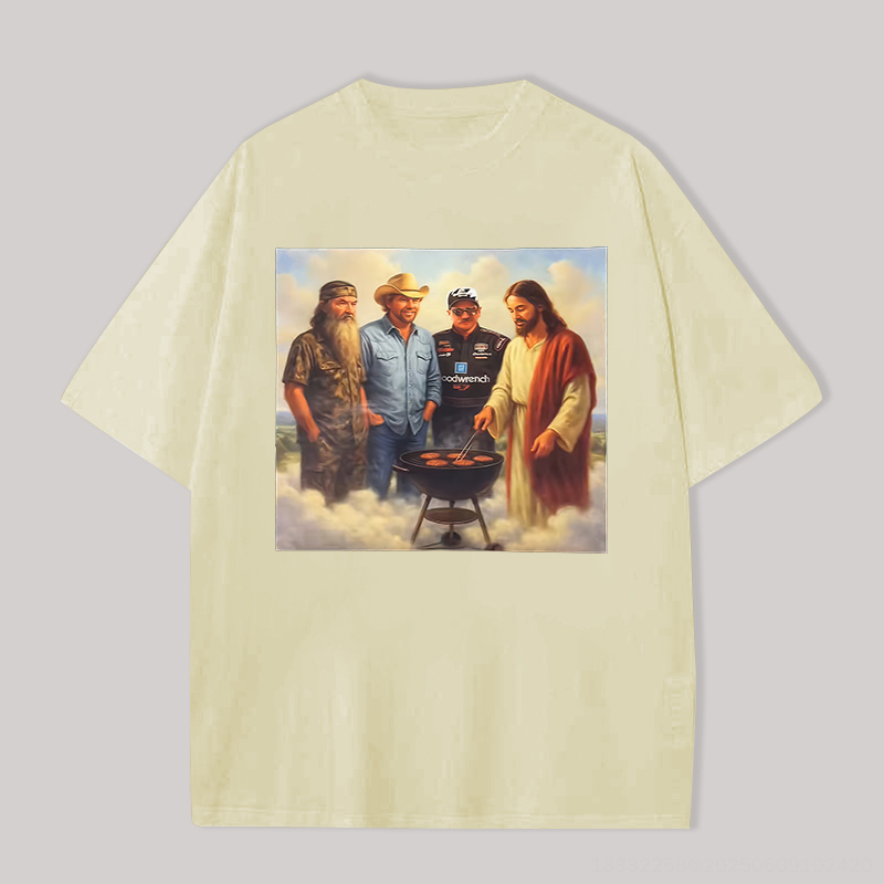 Dale Earnhardt & Jesus Special Barbecue Printed Oversized Unisex T-shirts Image - 4