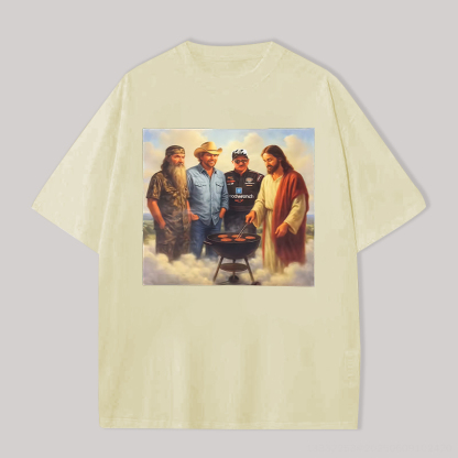 Dale Earnhardt & Jesus Special Barbecue Printed Oversized Unisex T-shirts Image - 4