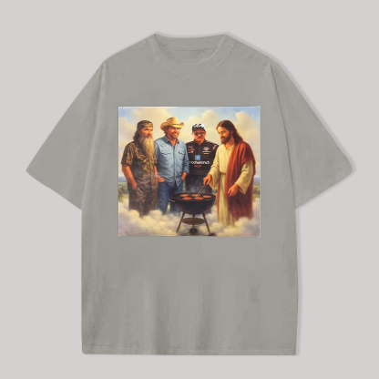 Dale Earnhardt & Jesus Special Barbecue Printed Oversized Unisex T-shirts Image - 5