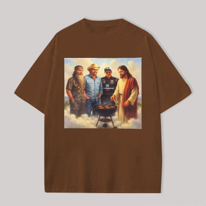 Dale Earnhardt & Jesus Special Barbecue Printed Oversized Unisex T-shirts Image - 7