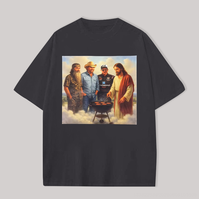 Dale Earnhardt & Jesus Special Barbecue Printed Oversized Unisex T-shirts Image - 10