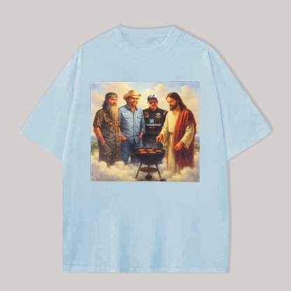 Dale Earnhardt & Jesus Special Barbecue Printed Oversized Unisex T-shirts Image - 11
