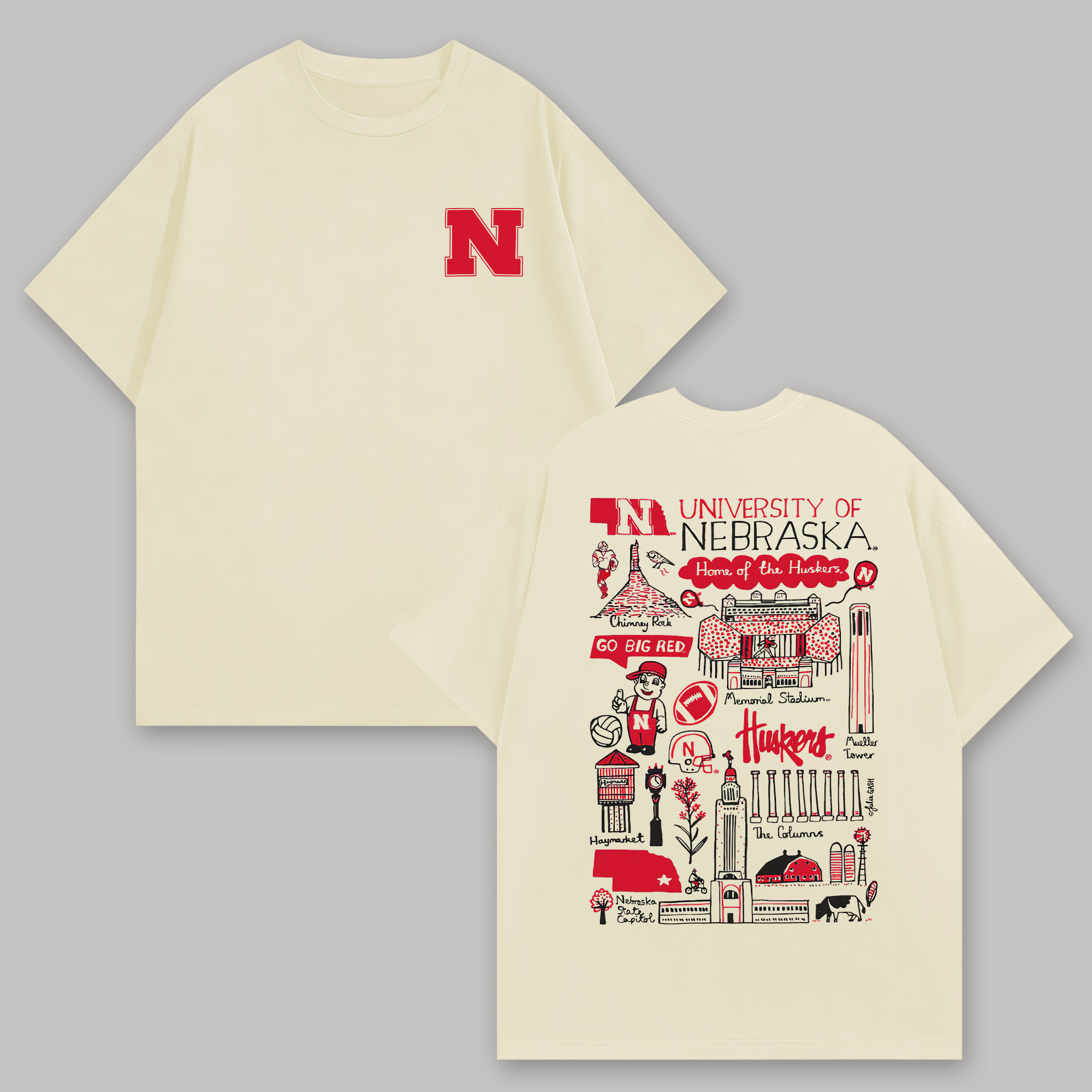 University of Nebraska Printed Oversized Unisex T-shirts Image - 3
