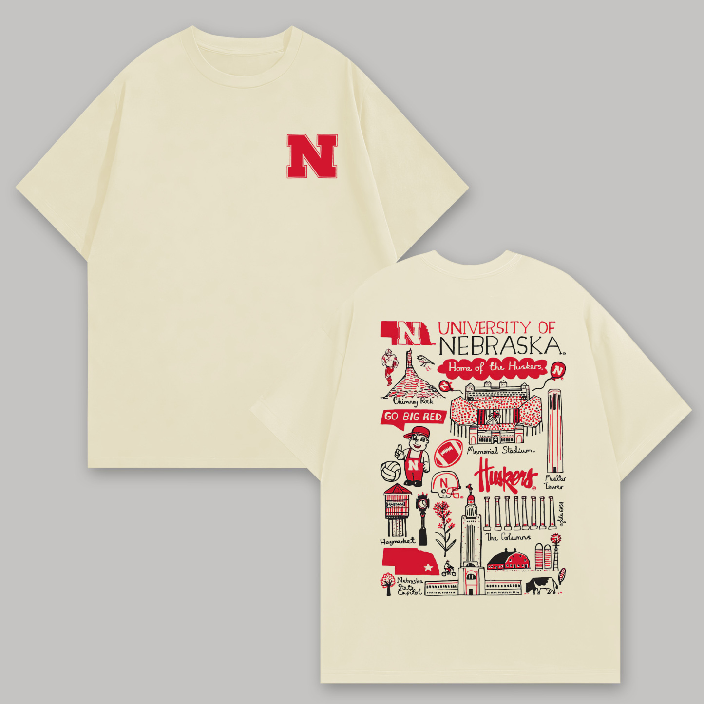 University of Nebraska Printed Oversized Unisex T-shirts Image - 3