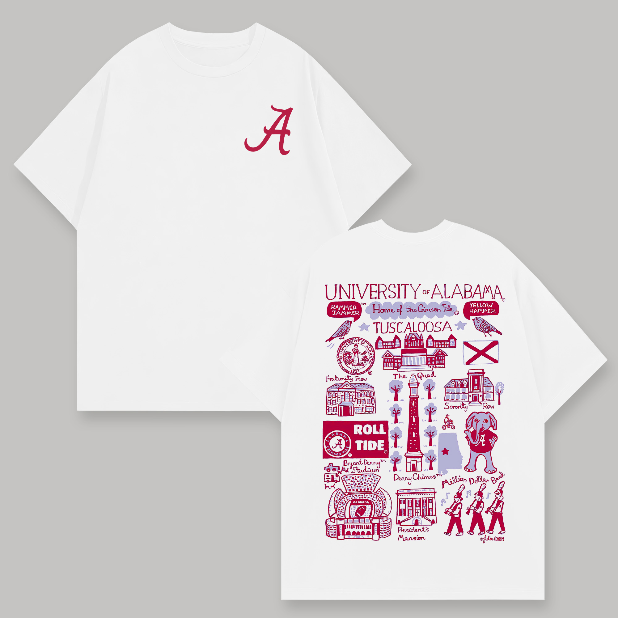 University of Alabama Printed Oversized Unisex T-shirts Image - 1
