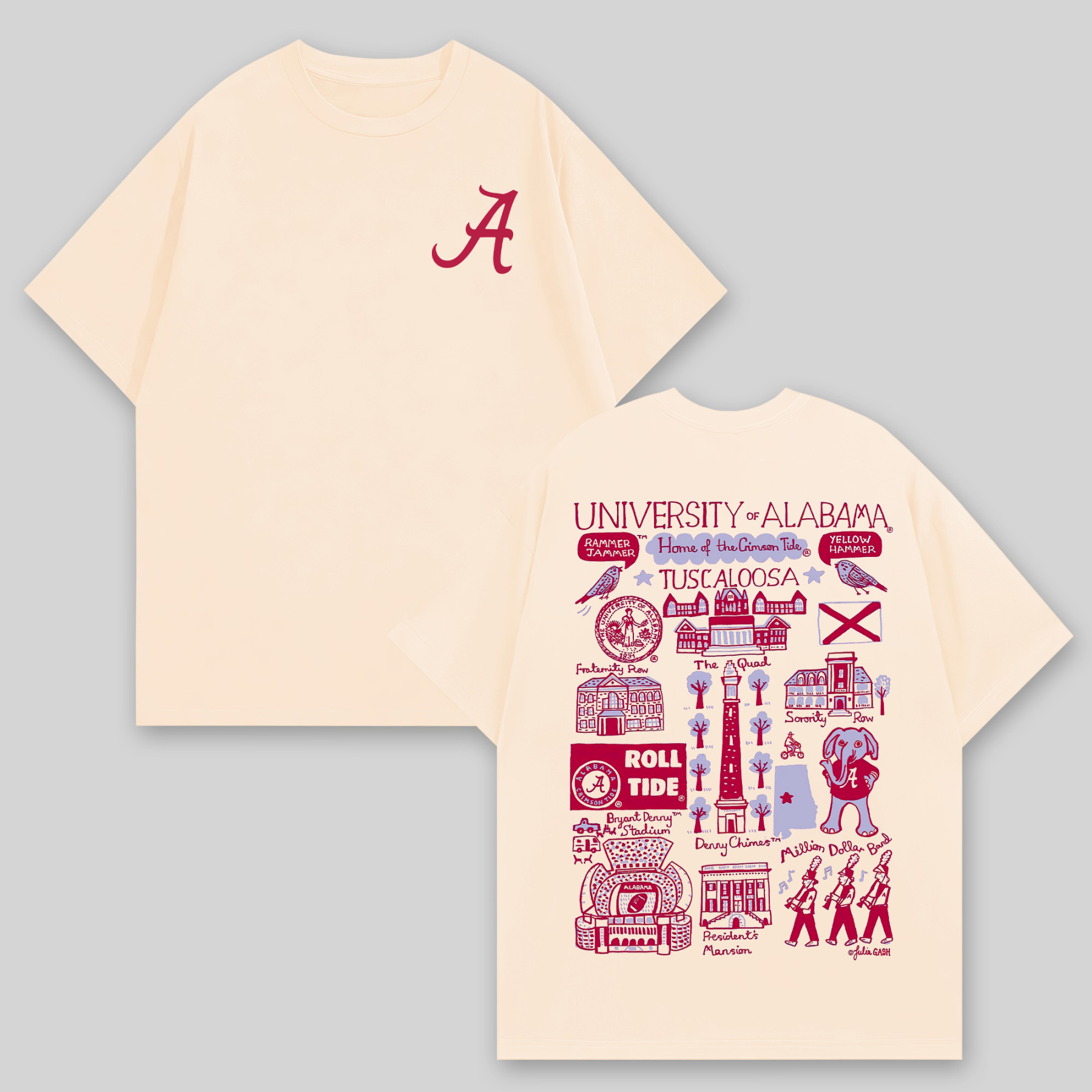 University of Alabama Printed Oversized Unisex T-shirts Image - 2