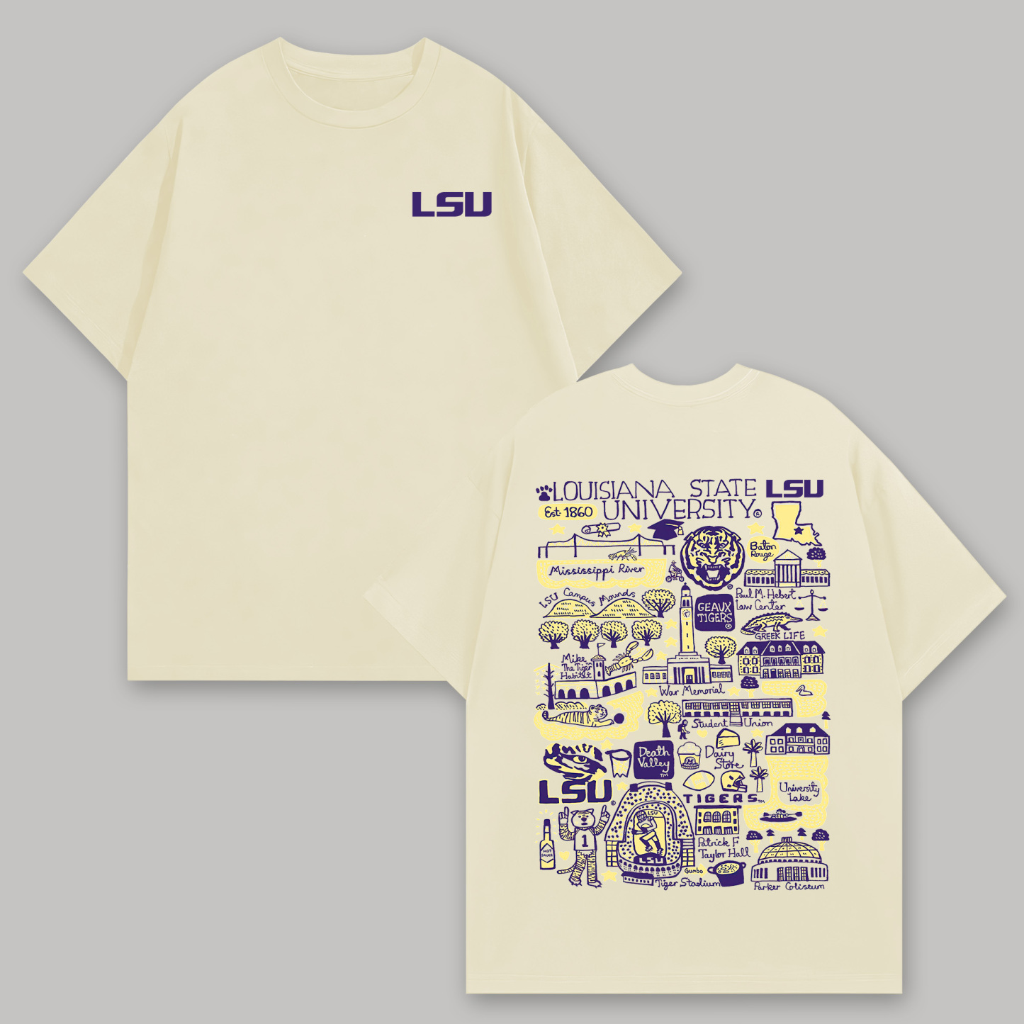 Louisiana State University Printed Oversized Unisex T-shirts Image - 2